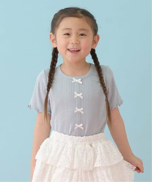 Lycee mine / リセマイン Tシャツ | カーディガン風リボントップス（ブルーグレー）