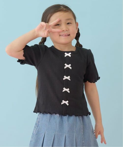 Lycee mine / リセマイン Tシャツ | カーディガン風リボントップス（黒）