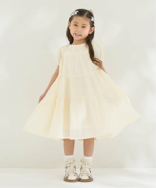 Lycee mine / リセマイン ミニ丈・ひざ丈ワンピース | 【綿100％】【かるふわ】ティアードワンピース（アイボリー）