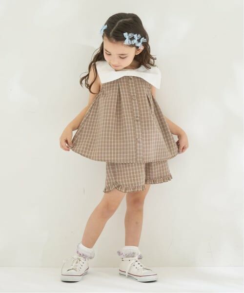 Lycee mine / リセマイン その他トップス | リボン衿つきブラウス・裾フリルハーフパンツセット（シナモン）