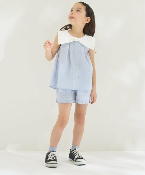 Lycee mine / リセマイン その他トップス | リボン衿つきブラウス・裾フリルハーフパンツセット（サックス）