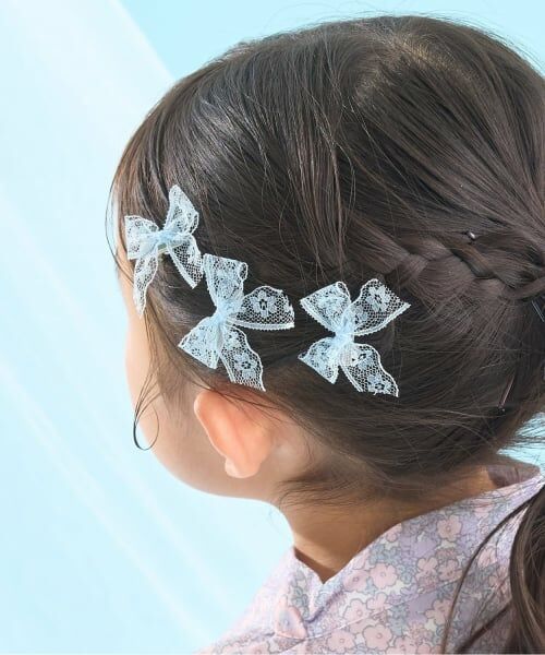 Lycee mine / リセマイン ヘアピン | レースリボンミニヘアクリップ(6コセット)（サックス）