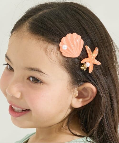 Lycee mine / リセマイン ヘアピン | イミテーションパール付きシェルヘアクリップ(2コセット)（オレンジ）
