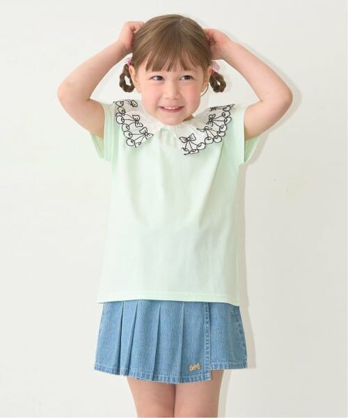Lycee mine / リセマイン Tシャツ | 【綿100%】【シャーベットＴ】【UV・接触冷感・型崩れしない】【どちらがまえでもOK】チェリーレース衿Ｔシャツ【子供服】【キッズ】【女の子】 | 詳細18
