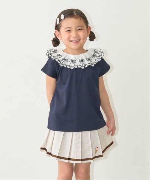 Lycee mine / リセマイン Tシャツ | 【綿100%】【シャーベットＴ】【UV・接触冷感・型崩れしない】【どちらがまえでもOK】チェリーレース衿Ｔシャツ【子供服】【キッズ】【女の子】 | 詳細22
