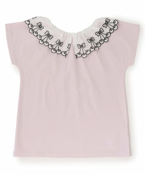 Lycee mine / リセマイン Tシャツ | 【シャーベットT】【どちらがまえでもOK】チェリーレース衿Tシャツ（ライト ピンク）