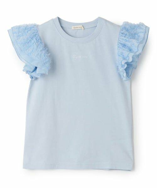 Lycee mine / リセマイン Tシャツ | 【綿100％】【ムテキT】ふわふわフリル袖Tシャツ（ブルー グレー）
