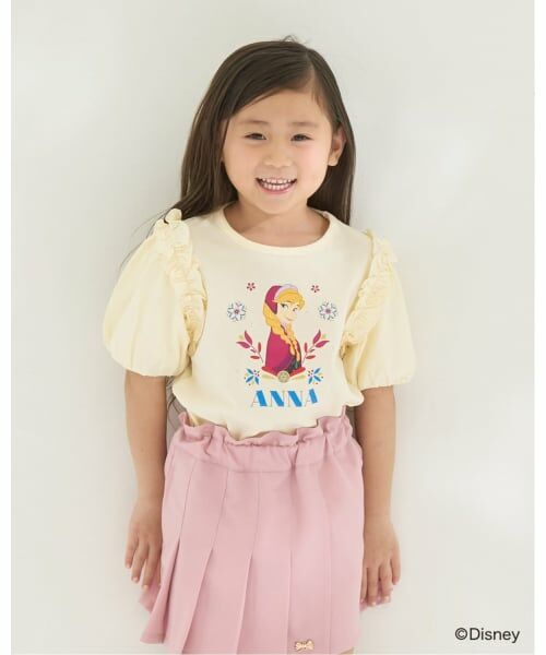 Lycee mine / リセマイン Tシャツ | 【アナと雪の女王】【綿100％】【シャーベット天竺】【UV・接触冷感・型崩れしない】パフＴシャツ（レモンイエロー）