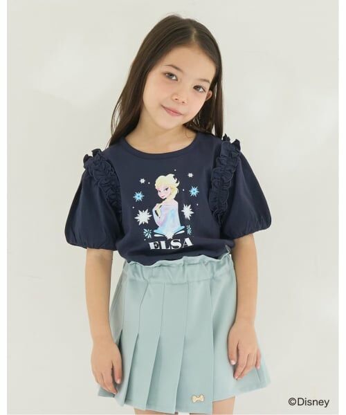 Lycee mine / リセマイン Tシャツ | 【アナと雪の女王】【綿100％】【シャーベット天竺】【UV・接触冷感・型崩れしない】パフＴシャツ（紺）