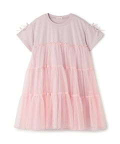 Lycee mine / リセマイン ミニ丈・ひざ丈ワンピース | 【綿100％】【シャーベットT】ティアードチュールTシャツワンピース