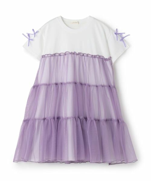 Lycee mine / リセマイン ミニ丈・ひざ丈ワンピース | 【綿100%】【シャーベットT】ティアードチュールTシャツワンピース(オフ ホワイト)