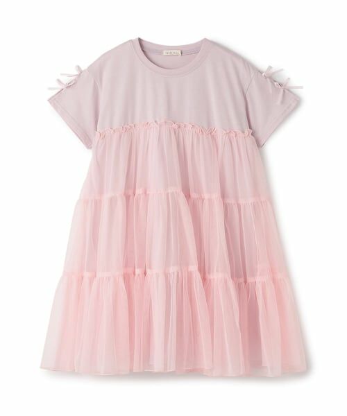 Lycee mine / リセマイン ミニ丈・ひざ丈ワンピース | 【綿100%】【シャーベットT】ティアードチュールTシャツワンピース(ライト ピンク)
