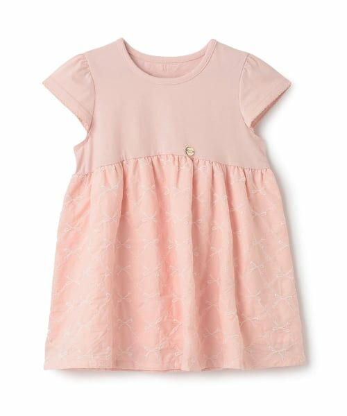 Lycee mine / リセマイン Tシャツ | リボン刺しゅうドッキングトップス(ライト ピンク)