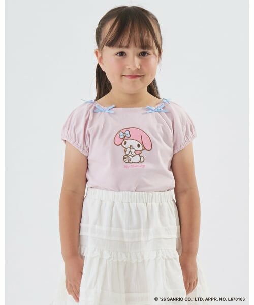 Lycee mine / リセマイン Tシャツ | 【サンリオキャラクターズ】【綿100%】【シャーベットT】アソートアップリケリボン付きTシャツ(ライト ピンク)