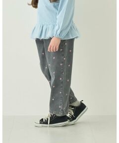 Lycee mine / リセマイン その他パンツ | 【やわらかデニム】ハート刺しゅう総柄バレルレッグパンツ【子供服】【キッズ】【女の子】