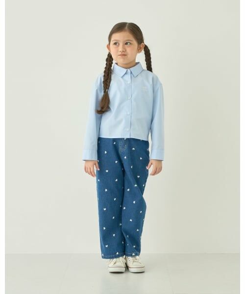 Lycee mine / リセマイン その他パンツ | 【やわらかデニム】ハート刺しゅう総柄バレルレッグパンツ【子供服】【キッズ】【女の子】 | 詳細1