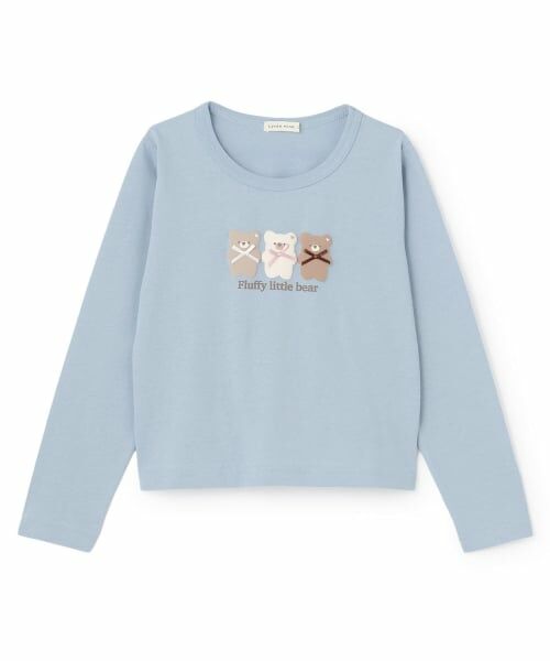 Lycee mine / リセマイン Tシャツ | 【綿100%】【ムテキT】【防汚/UV/速乾】ぷくぷくプリントとリボンTシャツ(ブルー グレー)