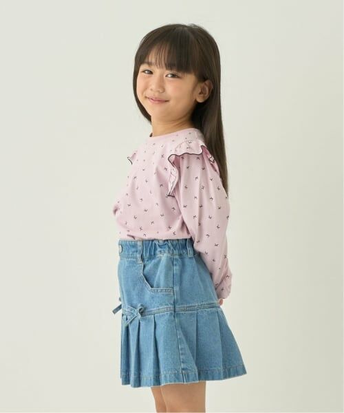 Lycee mine / リセマイン Tシャツ | 【綿100%】【ムテキT】【防汚/UV/速乾】フリルつきボリュームスリーブ総柄Tシャツ【子供服】【キッズ】【女の子】（ピンク）