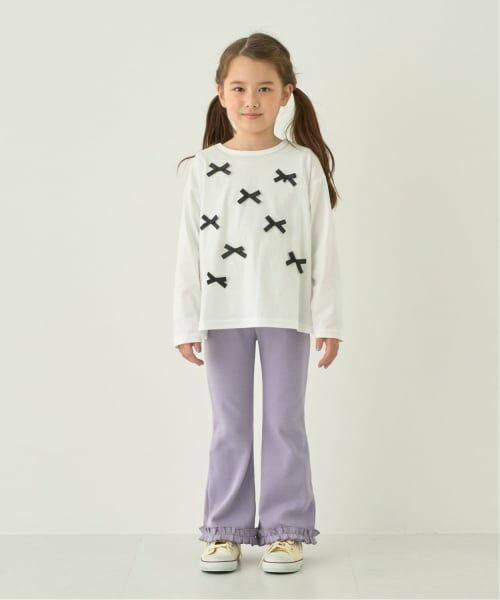 Lycee mine / リセマイン Tシャツ | 【綿100%】【名札がつけられる】リボンAラインTシャツ【子供服】【キッズ】【女の子】（オフ ホワイト）