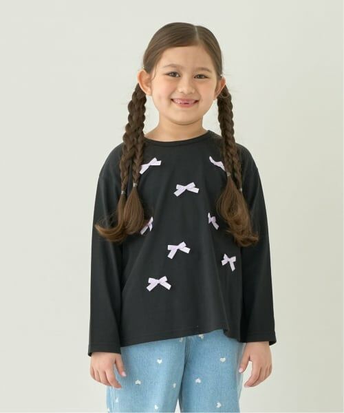 Lycee mine / リセマイン Tシャツ | 【綿100%】【名札がつけられる】リボンAラインTシャツ【子供服】【キッズ】【女の子】（黒）