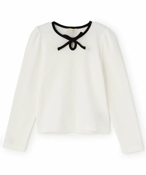 Lycee mine / リセマイン Tシャツ | 【ミニ丈】バイカラーリボンテレコトップス(アイボリー)