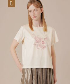 【L】【婦人画報掲載】【BIBURY FLOWER】ハイゲージスムースバイブリーフラワープリントTシャツ