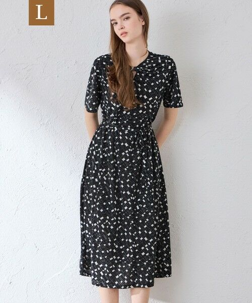 MACKINTOSH LONDON(L Size) / マッキントッシュ ロンドン (エル サイズ) ロング・マキシ丈ワンピース | 【L】ジオメトリックプリントワンピース（ネイビー）