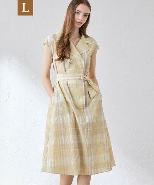MACKINTOSH LONDON(L Size) / マッキントッシュ ロンドン (エル サイズ) ロング・マキシ丈ワンピース | 【L】シアーボイルチェックワンピース（ベージュ）