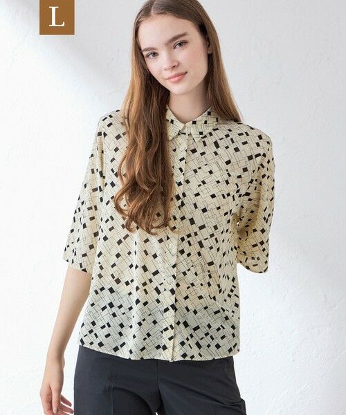 MACKINTOSH LONDON(L Size) / マッキントッシュ ロンドン (エル サイズ) シャツ・ブラウス | 【L】ジオメトリックプリントブラウス（ベージュ）