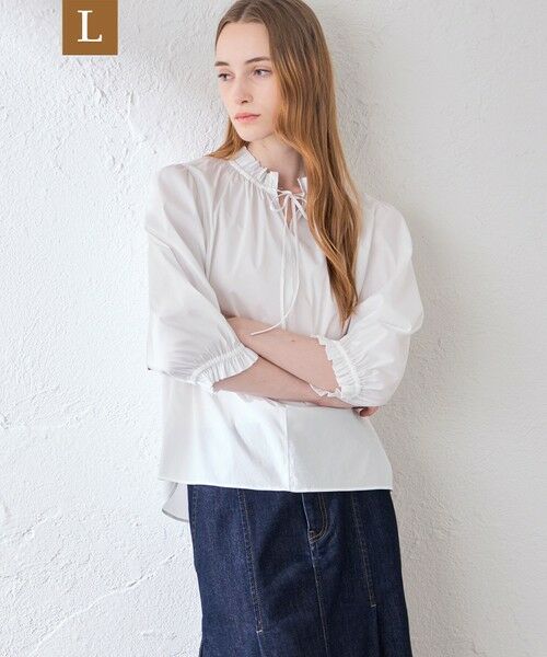 MACKINTOSH LONDON(L Size) / マッキントッシュ ロンドン (エル サイズ) シャツ・ブラウス | 【L】コットンナイロンストレッチギャザーフリルブラウス（オフホワイト）
