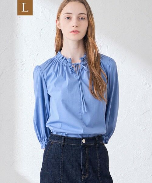 MACKINTOSH LONDON(L Size) / マッキントッシュ ロンドン (エル サイズ) シャツ・ブラウス | 【L】コットンナイロンストレッチギャザーフリルブラウス（ブルー4）