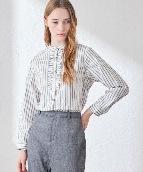 MACKINTOSH LONDON(L Size) / マッキントッシュ ロンドン (エル サイズ) シャツ・ブラウス | 【L】ラメストライプブラウス（チャコールグレー）