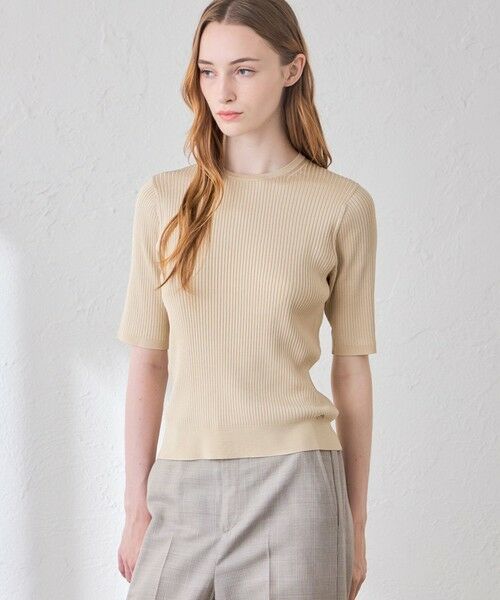 MACKINTOSH LONDON(L Size) / マッキントッシュ ロンドン (エル サイズ) ニット・セーター | 【L】ブライトレーヨン半袖プルオーバー（ベージュ）
