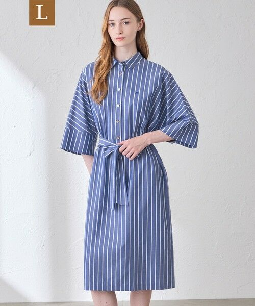 MACKINTOSH LONDON(L Size) / マッキントッシュ ロンドン (エル サイズ) ロング・マキシ丈ワンピース | 【L】コットンタイプライターストライプワンピース（ブルー4）