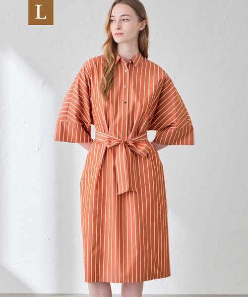 MACKINTOSH LONDON(L Size) / マッキントッシュ ロンドン (エル サイズ) ロング・マキシ丈ワンピース | 【L】コットンタイプライターストライプワンピース（オレンジ）