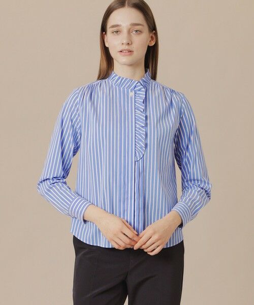 MACKINTOSH LONDON/マッキントッシュ ロンドン コットンナイロンストレッチフリルブラウス ブルー4 38 MACKINTOSH LONDON/マッキントッシュ ロンドン コットンナイロンストレッチフリルブラウス ブルー4 38