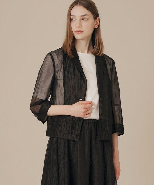 MACKINTOSH LONDON / マッキントッシュ ロンドン ノーカラージャケット | エアリーリンクルジャケット(ブラック)