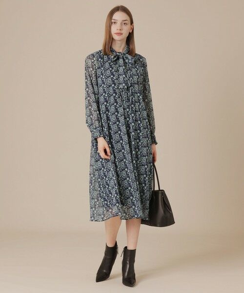 MACKINTOSH LONDON / マッキントッシュ ロンドン  ロング・マキシ丈ワンピース | 【BIBURY FLOWER】バイカラーバイブリークレープワンピース | 詳細1