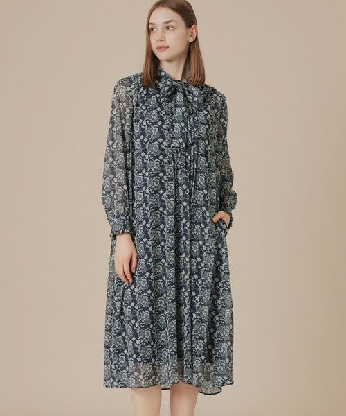 MACKINTOSH LONDON/マッキントッシュ ロンドン 【BIBURY FLOWER】バイカラーバイブリークレープワンピース ネイビー 40 MACKINTOSH LONDON/マッキントッシュ ロンドン 【BIBURY FLOWER】バイカラーバイブリークレープワンピース ネイビー 40