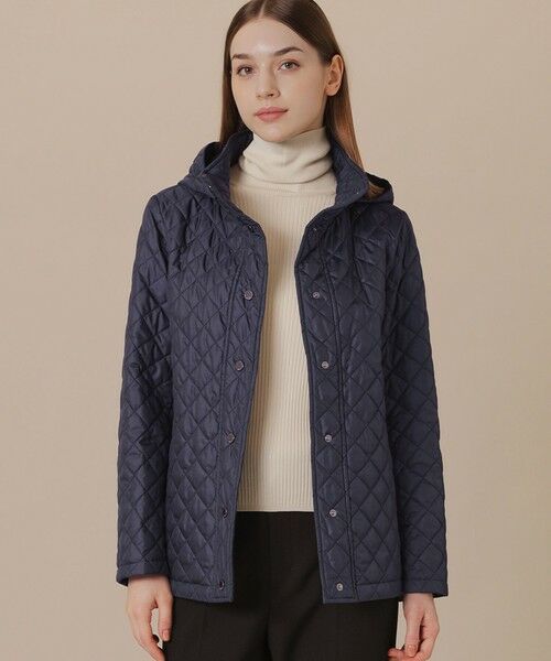 【美品】MACKINTOSH ラビットファー付Aラインキルティングコート 濃紺 セール】 【WEB・一部店舗限定】キルティングタフタフーデット