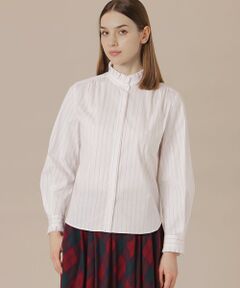 25年現行✨マッキントッシュロンドン コットンフリルブラウス シャツ ホワイト コットンナイロンストレッチフリルブラウス(トップス