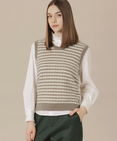 MACKINTOSH LONDON / マッキントッシュ ロンドン ニット・セーター | 【婦人画報11月号掲載】アルパカスレッドボーダーニットベスト(ベージュ)
