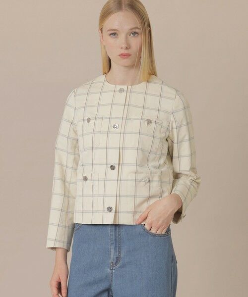 MACKINTOSH LONDON / マッキントッシュ ロンドン  ノーカラージャケット | ポリエステルリネンチェックジャケット（ベージュ）