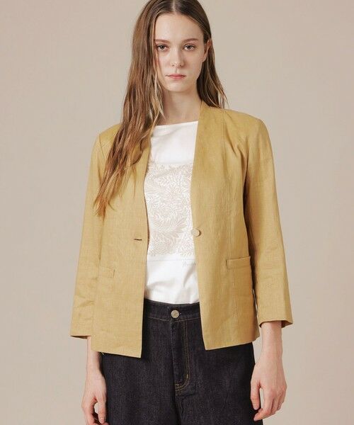 MACKINTOSH LONDON / マッキントッシュ ロンドン  ノーカラージャケット | 【eclat5月号掲載】リネンストレッチジャケット（ベージュ）