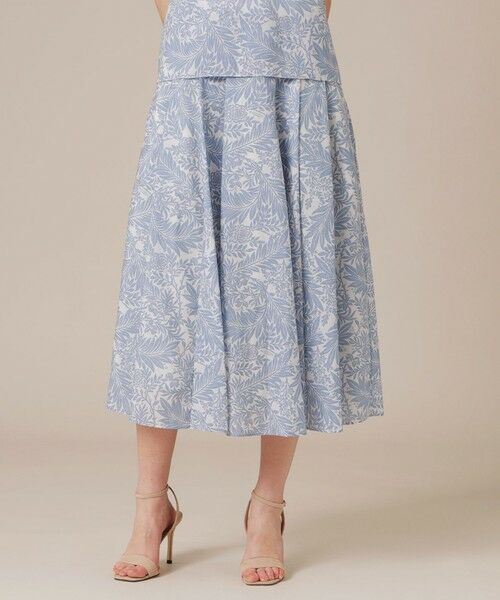 MACKINTOSH LONDON / マッキントッシュ ロンドン  ロング・マキシ丈スカート | リーフプリントタックギャザースカート（ブルー）