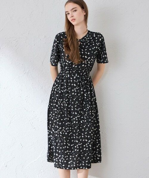 MACKINTOSH LONDON / マッキントッシュ ロンドン  ロング・マキシ丈ワンピース | ジオメトリックプリントワンピース（ネイビー）