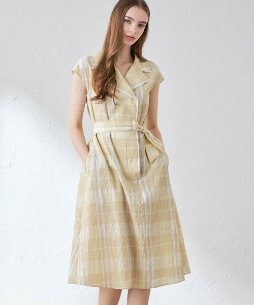 MACKINTOSH LONDON / マッキントッシュ ロンドン  ロング・マキシ丈ワンピース | シアーボイルチェックワンピース（ベージュ）
