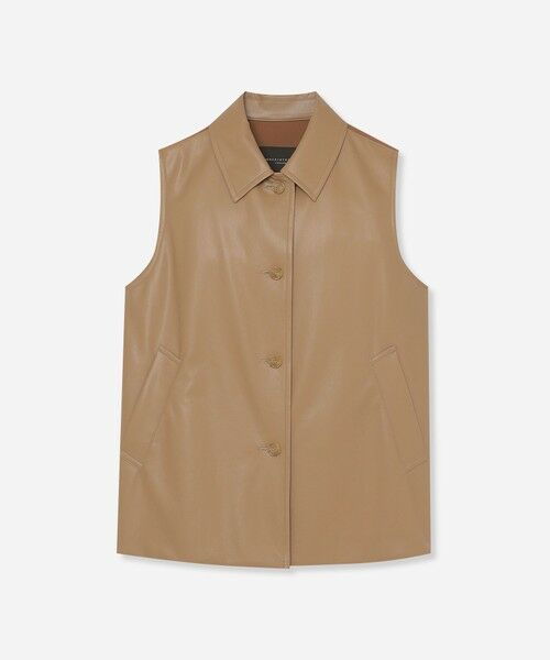 MACKINTOSH LONDON / マッキントッシュ ロンドン  ノーカラージャケット | フェイクレザーニットコンビジレ（ベージュ6）