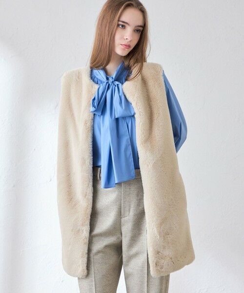 MACKINTOSH LONDON / マッキントッシュ ロンドン  ノーカラージャケット | ファーコンビニットロングジレ（ベージュ）