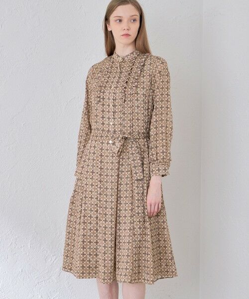 MACKINTOSH LONDON / マッキントッシュ ロンドン ロング・マキシ丈ワンピース | 【ANDREW/アンドリュー】バイカラーアンドリュープリントワンピース(ベージュ6)